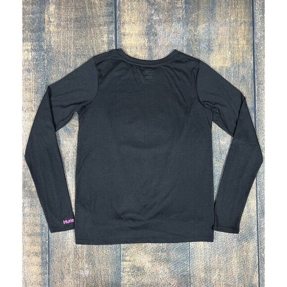 Hurley Girls Size XL 16 Crossed Hem Long Sleeve Black Logo Tee! - Picture 6 of 7
